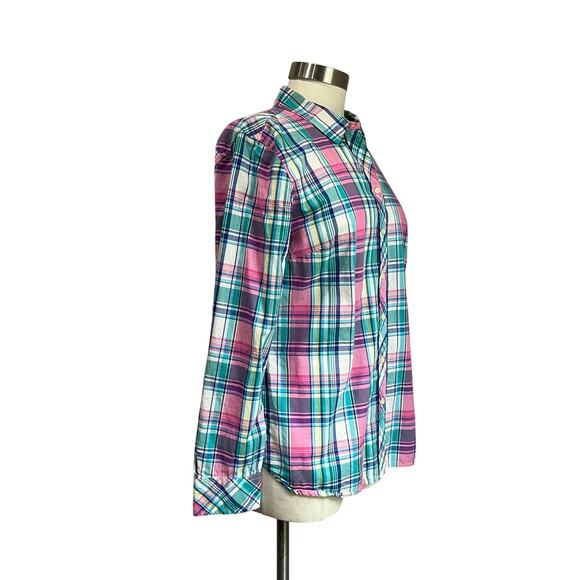 Talbots Plaid Preppy 100% Cotton Long Sleeve Button Down Blouse Sz M - Picture 2 of 8